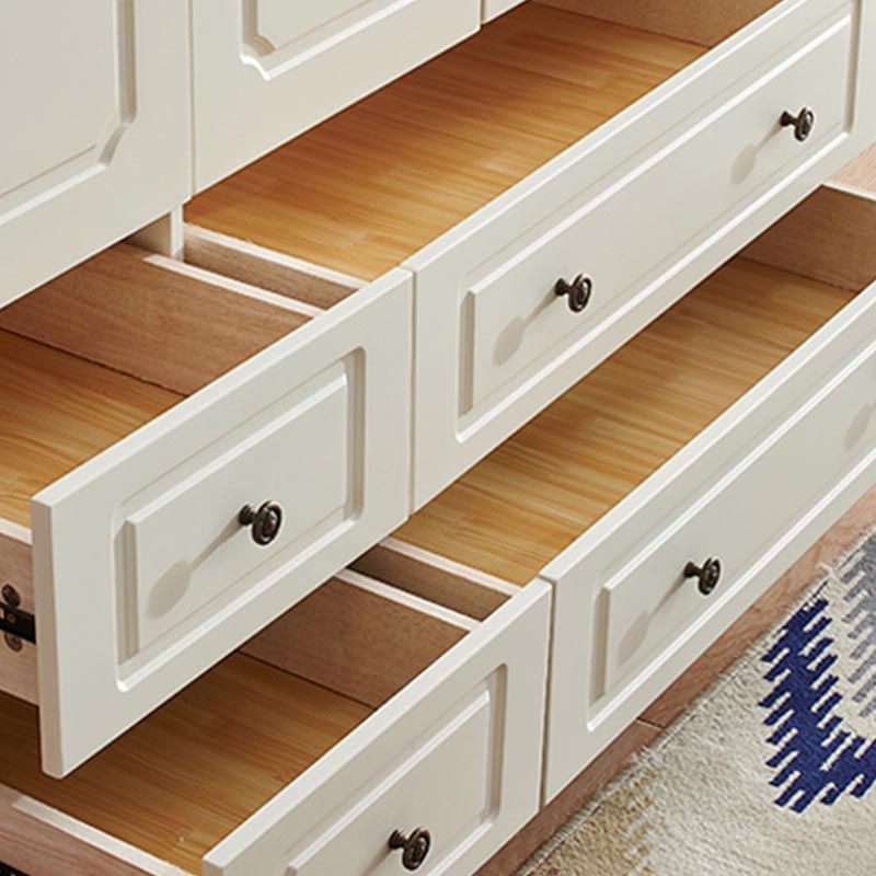 Coastal Style Wardrobe Armoire Rubber Wood and Engineered Wood Wardrobe Cabinet