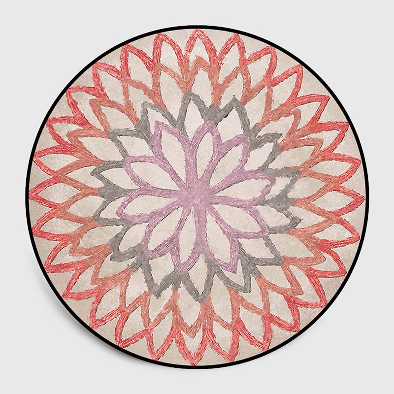 Orange Pattern Rug Polyester Traditional Rug Non-Slip Backing Rug for Living Room