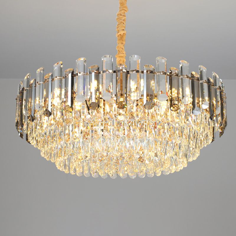 Round Shade Chandelier Lighting Modern Crystal Pendant Light in Clear for Dining Room
