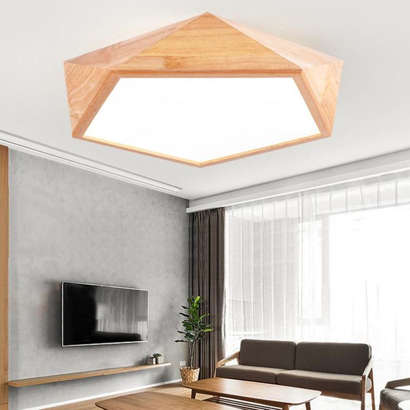 Accesorio de iluminación LED geométrico Lámpara de techo de montaje empotrado para sala de estar de madera moderna con 1 luz, 15 "/ 19" de ancho