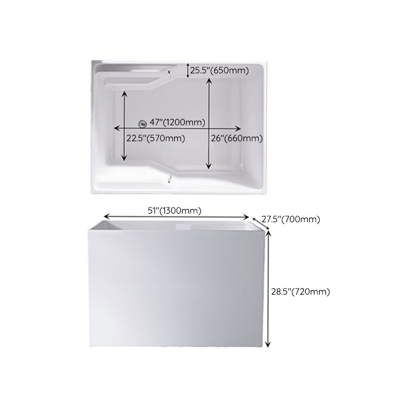 Modern Rectangular White Bathtub Acrylic Back to Wall with Drain Bath Tub