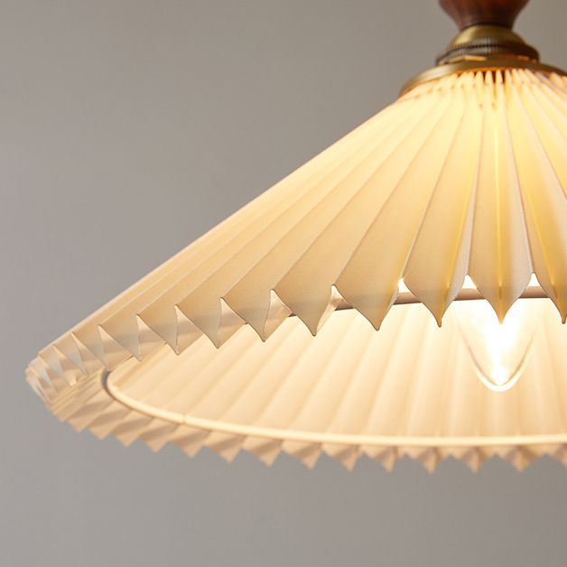 Pleated Fabric Conical Pendant Lamp Minimalist 1-Light Beige Hanging Light for Dining Room