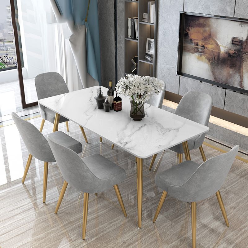 Tripod Base Dining Table Traditional Luxury Rectangle Stone and Iron Dining Table