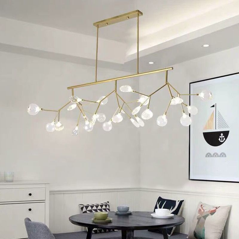27 Lights Island Lighting Ultra-modern Branch Metal Pendant with Clear Shade for Dining Room