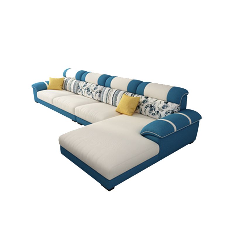 Cushion Back Contemporary Chaise Cotton 4-Seater Modular Sofa