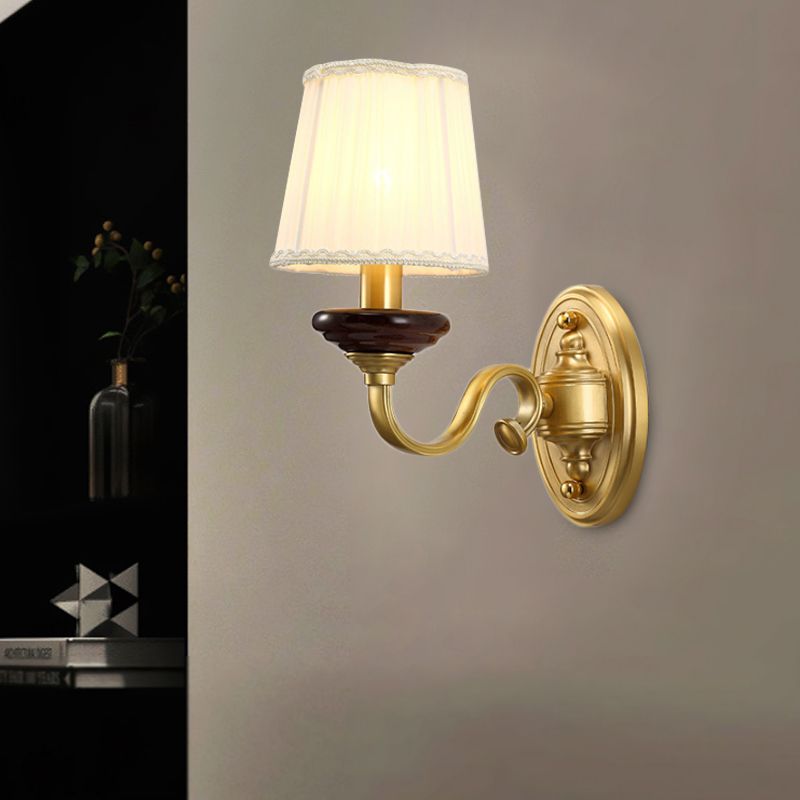 1/2-Bulb Fabric Wall Mounted Lamp Traditional Brass Finish Tapered Wall Light Sconce for Dining Room