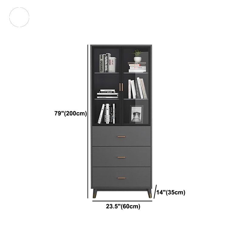 Glam Standard Bookcase Metal Frame Manufactured Wood Shelf Bookshelf with Glass Door