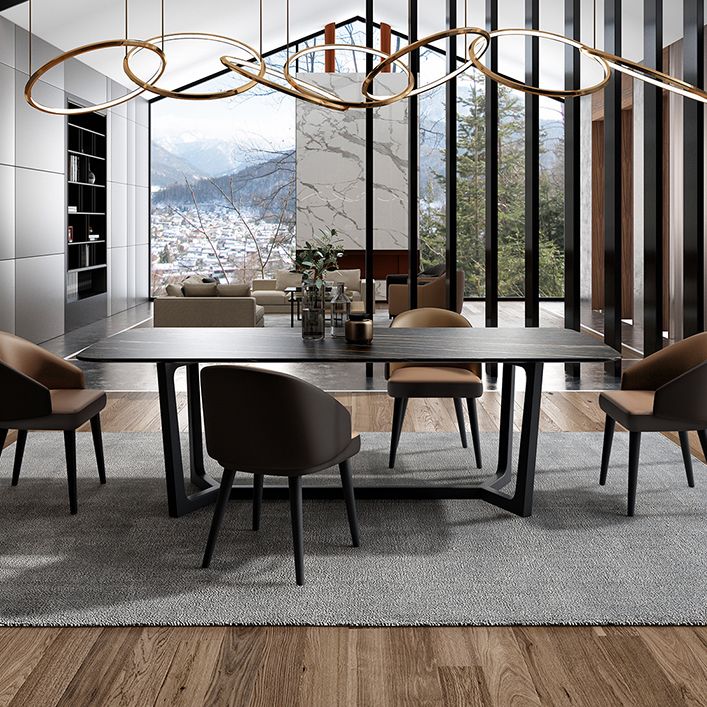 Industrial Sintered Stone Table for Restaurant Rectangle Black Table with Trestle Base