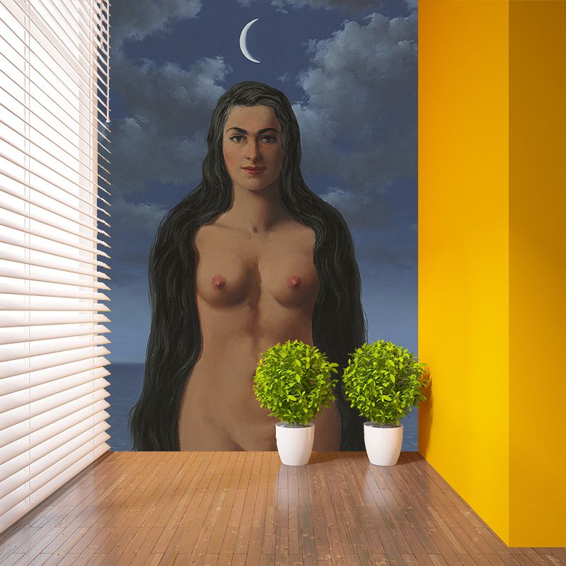 Blue-Brown Nude Wall Murals Night Sea Surrealist Washable Wall Decor for Bedroom