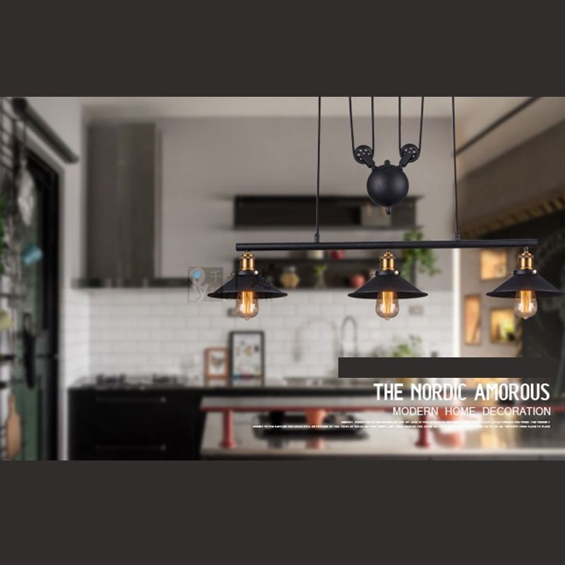 Metal 3 luces de la isla Polea de iluminación colgante colgante lineal vintage para comedor