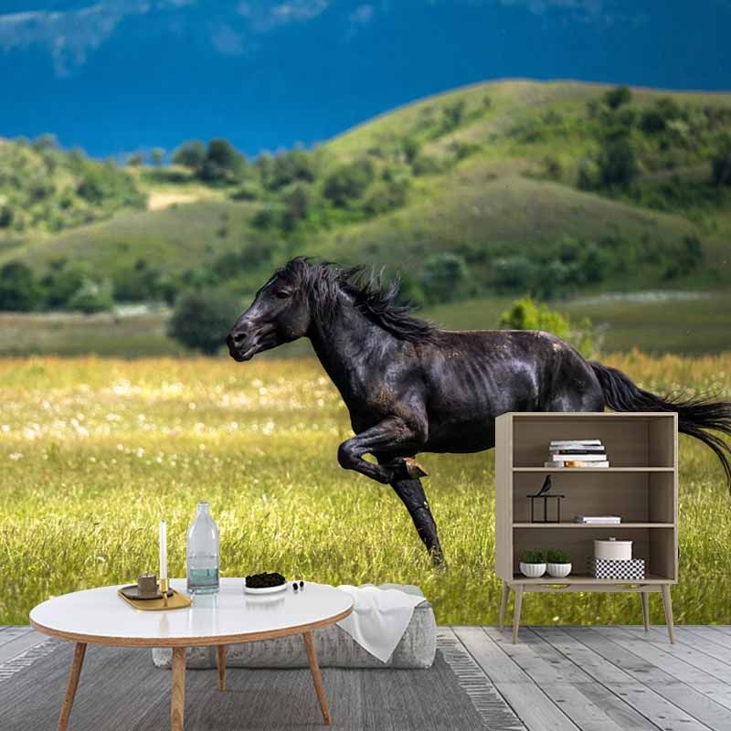 Photography Running Horse Wall Mural Decorative Mildew Resistant for Living Room