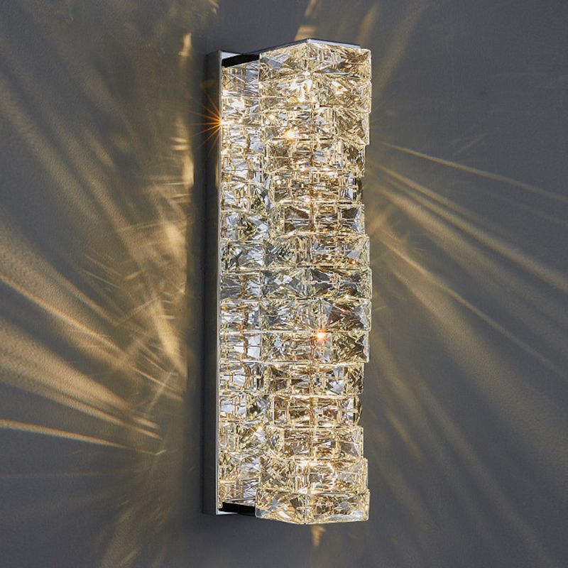 Metal and Crystal Wall Mounted Fixture in Clear LED Post Modern Cylinder Wall Lighting