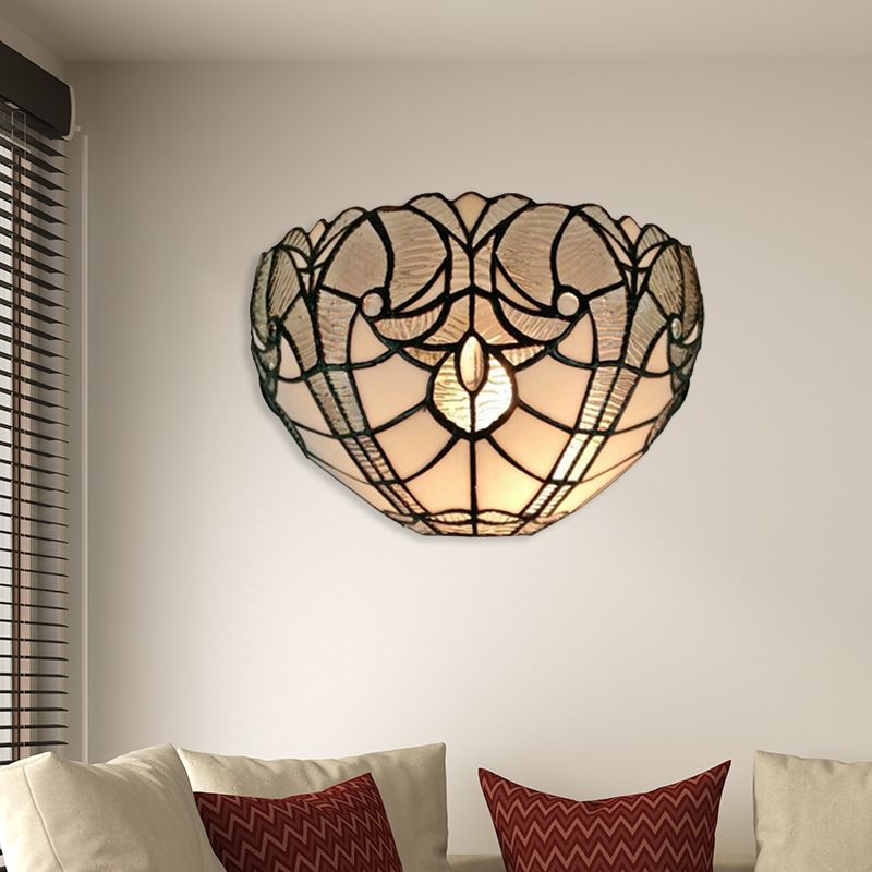 Traditional Bowl Wall Sconce Stained Glass 1 Head Mini Wall Lighting for Living Room