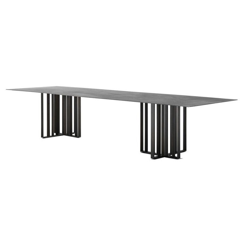 Sintered Stone Modern Dining Table Gray Rectangle Table with Double Pedestal for Home