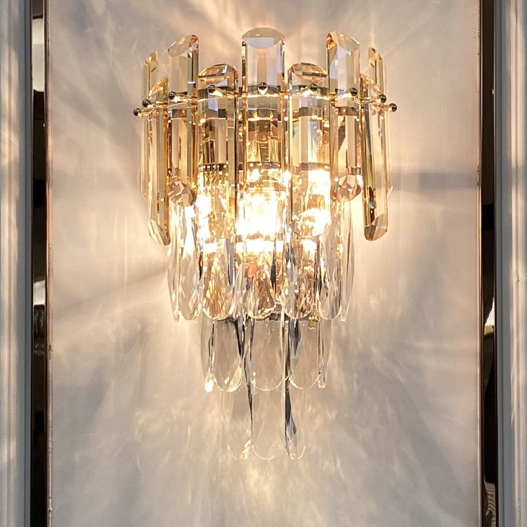 Contemporary Crystal Layered Wall Sconce 2-Light Wall Mounted Light for Bedroom