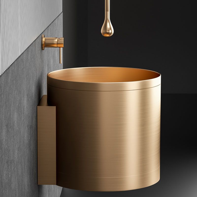 Contemporary Bathroom Sink with Pop-Up Drain Round Metal Wall Mount Bathroom Sink