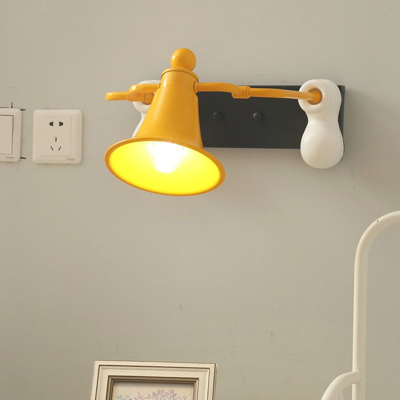 Metal Bell Man Shape Wall Lighting Cartoon 1 Light Sconce Lamp Fixture in Yellow for Bedside