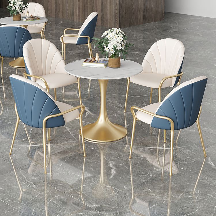 Metal Dining Arm Chair Glam Faux Leather Dining Room Chairs for Home Use