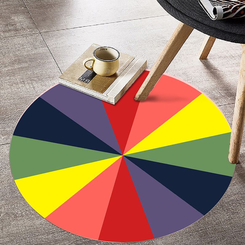 Bright Colorblock Geometric Rug Multi Colored Postmodern Rug Polyester Non-Slip Stain Resistant Pet Friendly Rug for Room