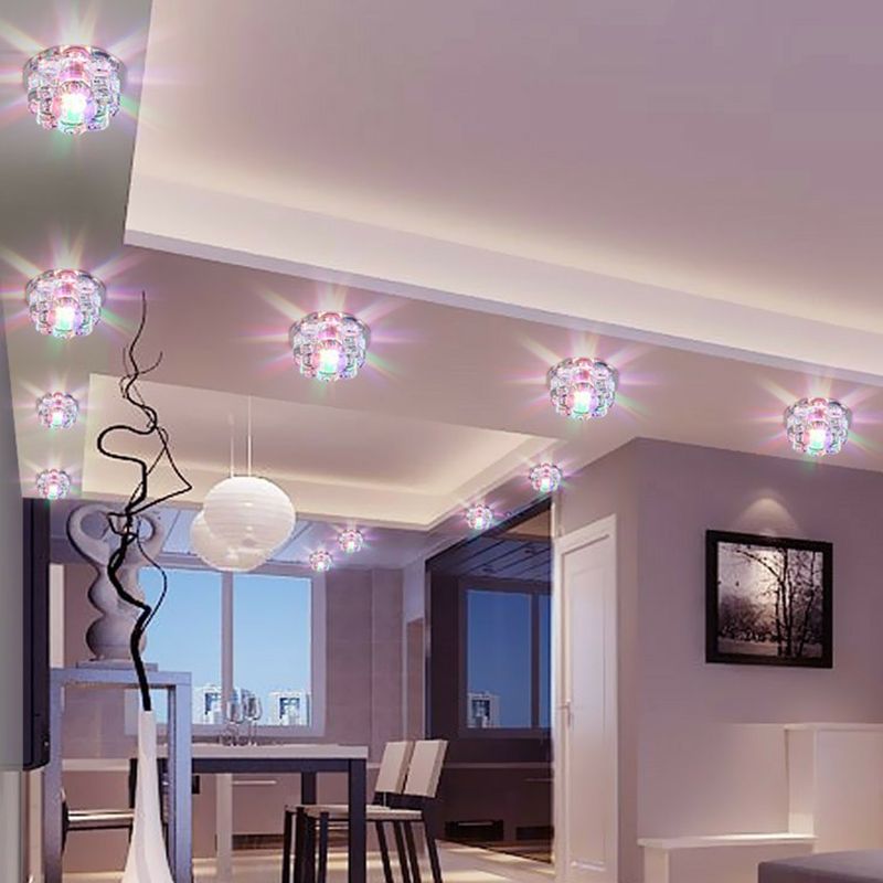 Lámpara empotrada de cristal floral, lámpara de techo empotrada LED transparente artística para sala de estar