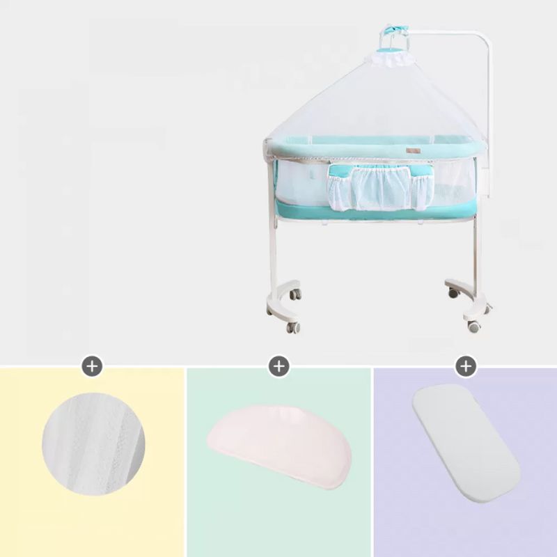 Contemporary Plastic Movable Nursery Bed with Mattress and Guardrail
