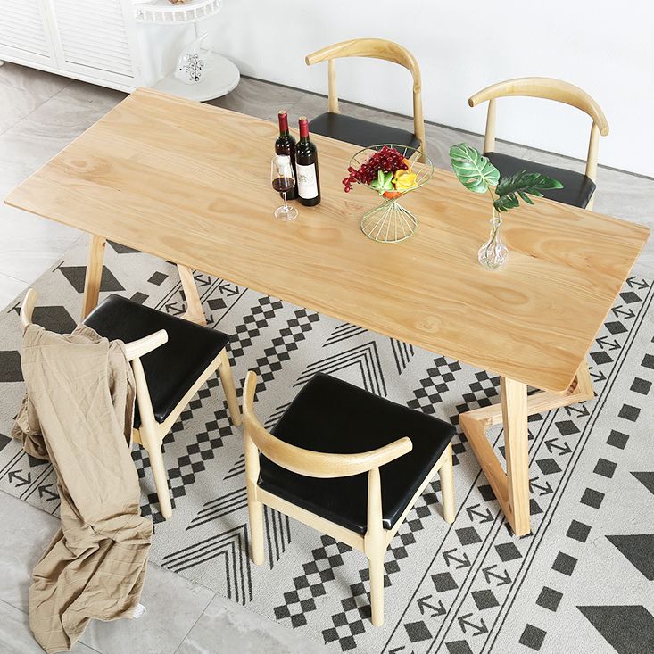 Minimalist 1/2/5 Pieces Furniture Solid Wood Rectangle Dining Table Set in Natural