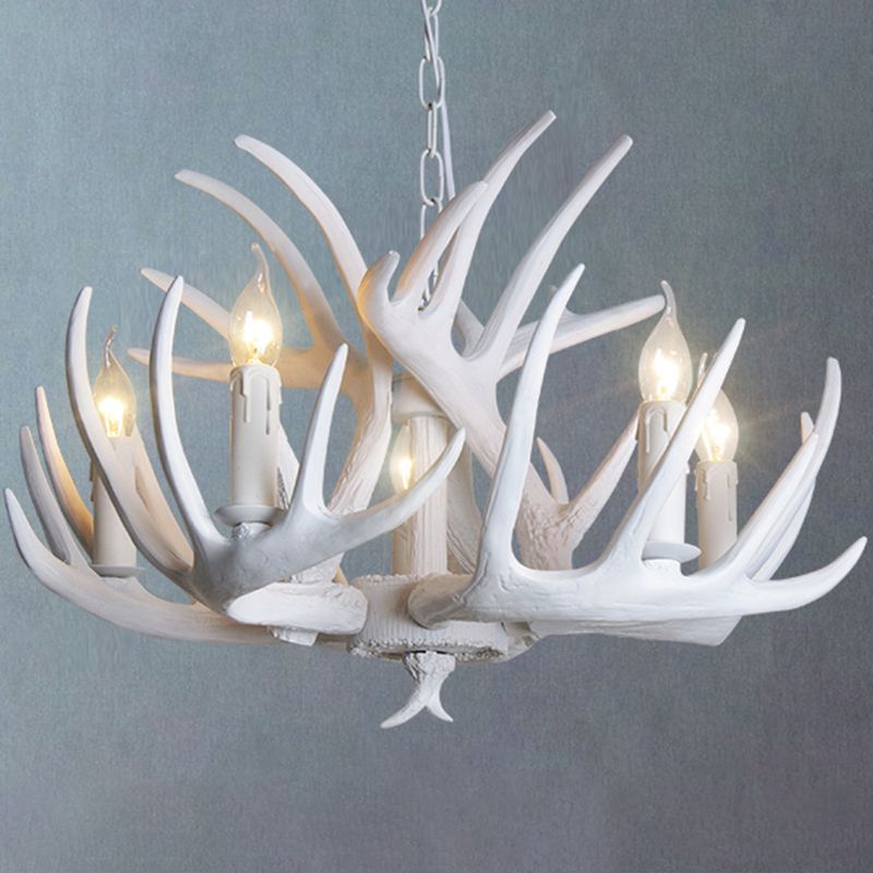 Resin Antler Shaped Suspension Lighting Rustic Living Room Chandelier Light Fixture