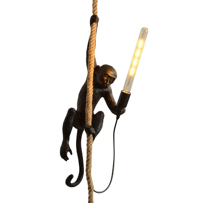 White/Black/Gold Monkey Pendant Light Decorative 1-Head Resin Hanging Ceiling Light for Restaurant