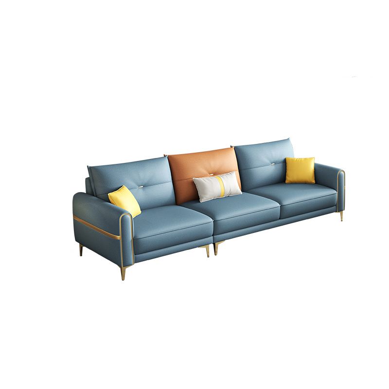 Modern Faux Leather Sofa with Bolster Pillows for Living Room