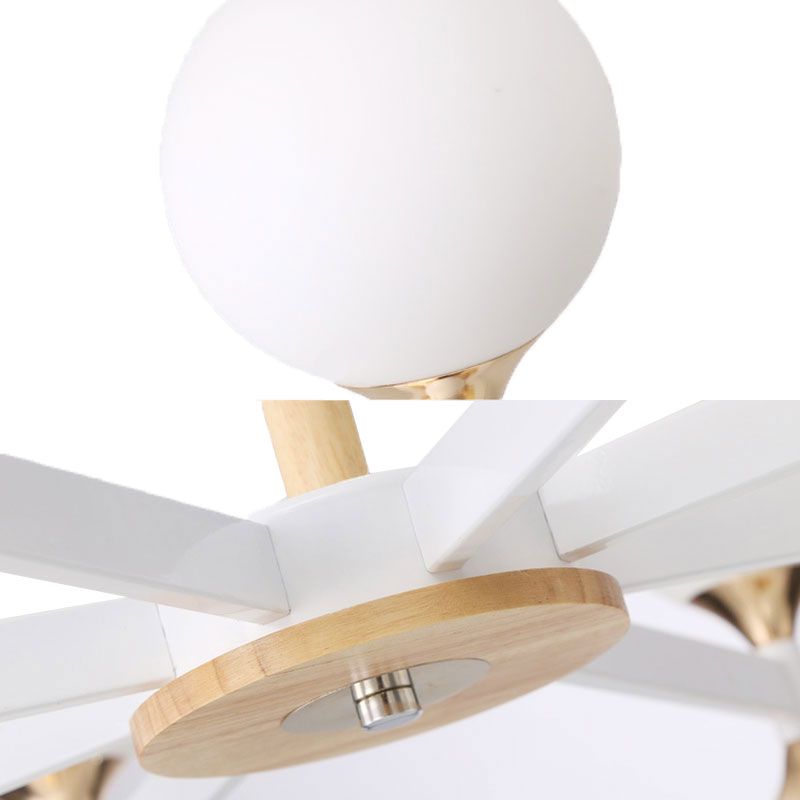 6/12-Light Glass Ball Hanging Chandelier Wood and Metal Body Pendant Lamp for Restaurant