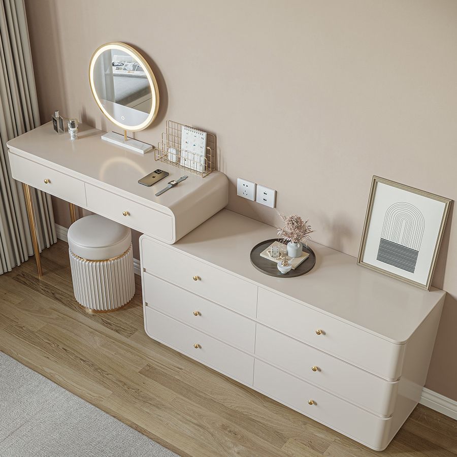 White Solid Wood Makeup Vanity Desk Bedroom Vanity Dressing Table Set