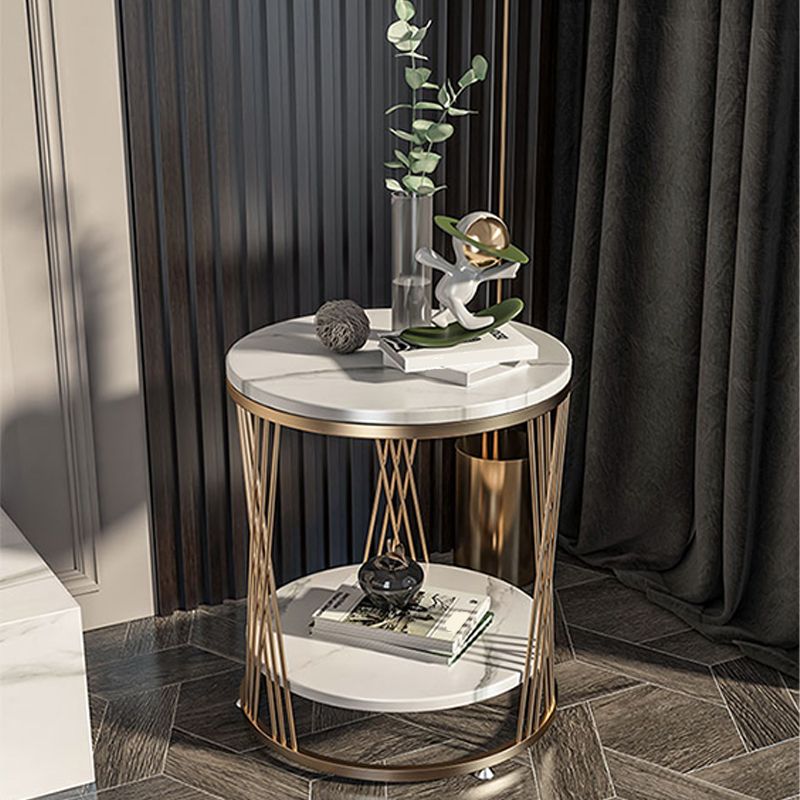 Modern Round Side Table Minimalist Slate Sofa Corner Table with Storage