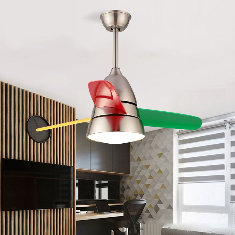 Metal Flush Mount Fan Lamp Macaroon Style LED 3 Gears Ceiling Fan Light for Living Room
