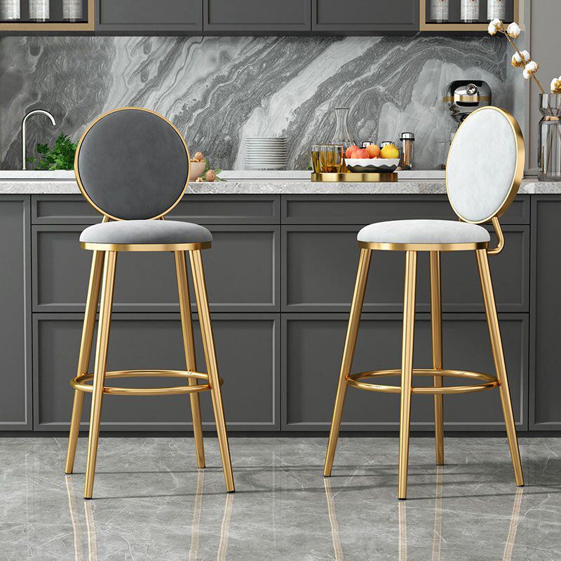 Nordic Glam Style Bar-stool Round Counter Bar-stool with Metal Legs for Home