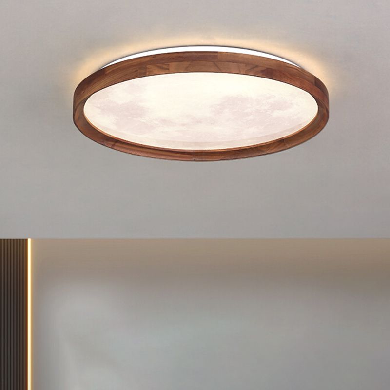 Modern Wood Flush Mount Circle Shape LED Ceiling Light with Acrylic Shade for Living Room