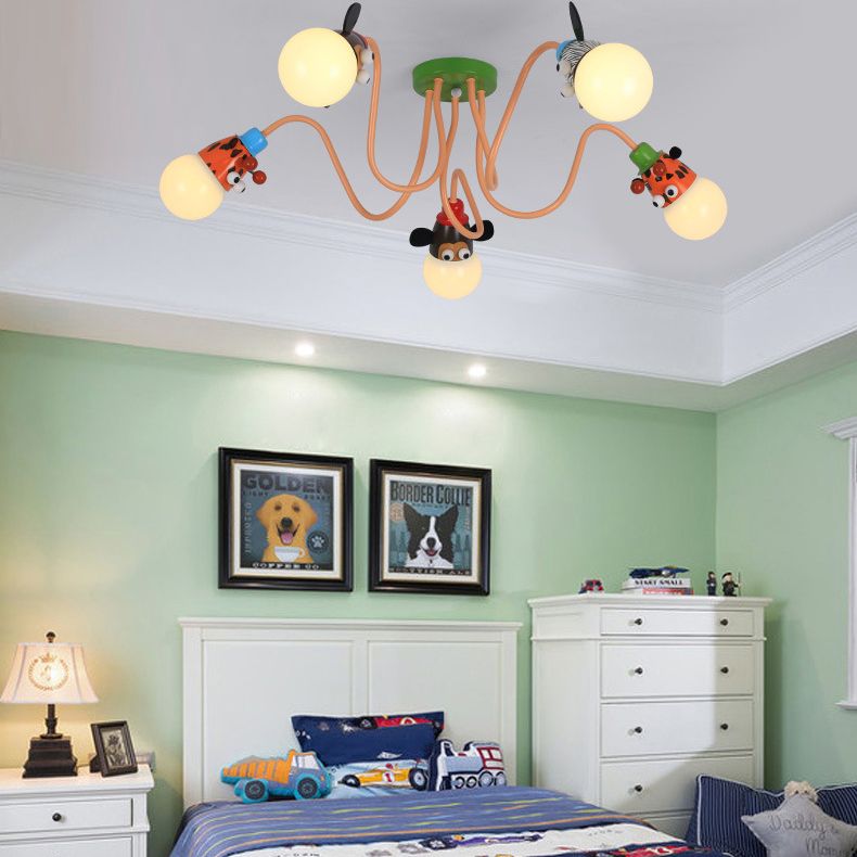 Kids Creative Sputnik Ceiling Light Wrought Iron Cartoon Semi Flush Mount for Interior Spaces