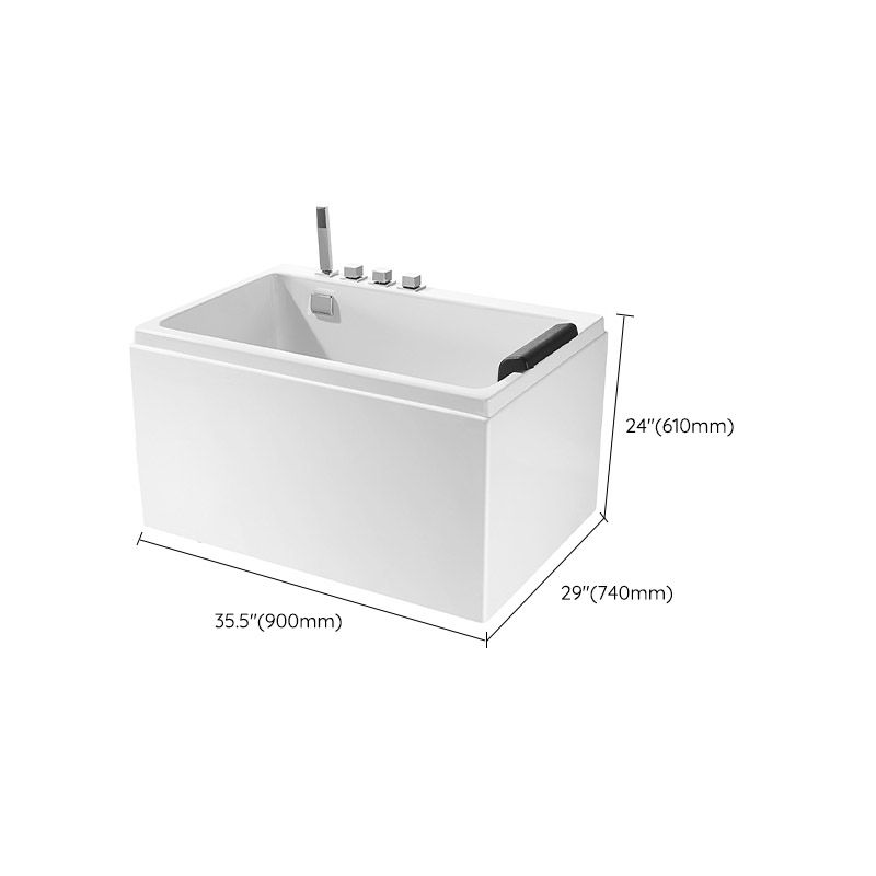 Acrylic Rectangular Bath Tub with Faucet Modern White Tub with Internal Drain