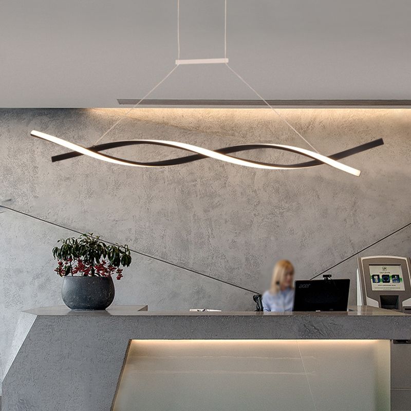 Acrylic Wave Chandelier Lighting Modernist Led Black/Grey Hanging Pendant Lamp in White/Warm/Natural Light, 31.5"/39"/47" Wide