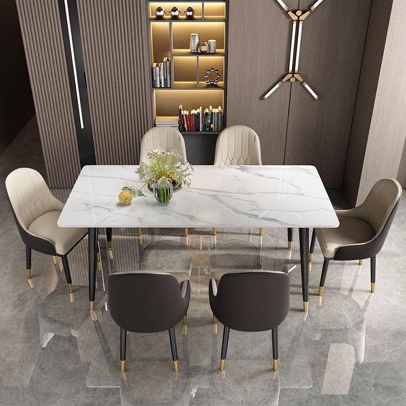 Modern Dining Rectangle Table Sintered Stone Table with Metal Legs for Kitchen