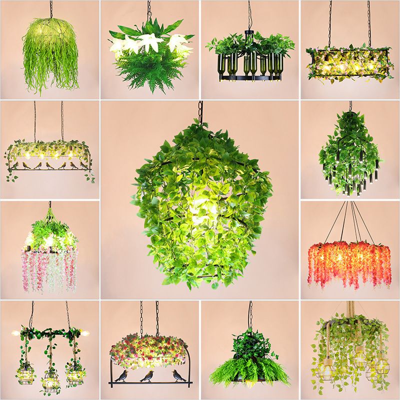 Black Metal Plant Island Ceiling Light Rustic Pendant Lighting for Restaurant