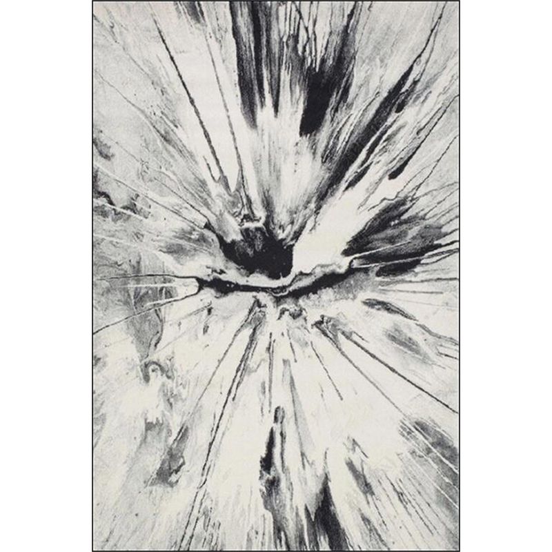 Modern Living Room Rug in White Abstract Ink Painting Print Rug Polyester Washable Non-Slip Backing Area Rug