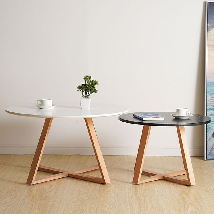 Modern Style Round Wood Coffee Table Cross Legs Cocktail Table