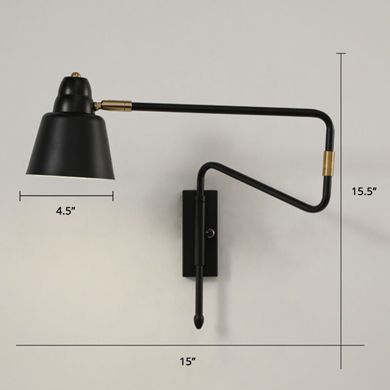 Shaded Bedside Wall Mounted Reading Lamp Metal 1 Head Nordic Task Wall Sconce with Retractable Arm
