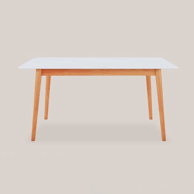 Modern Rectangle Dining Table Sintered Stone Top Table with 4 Wood Legs