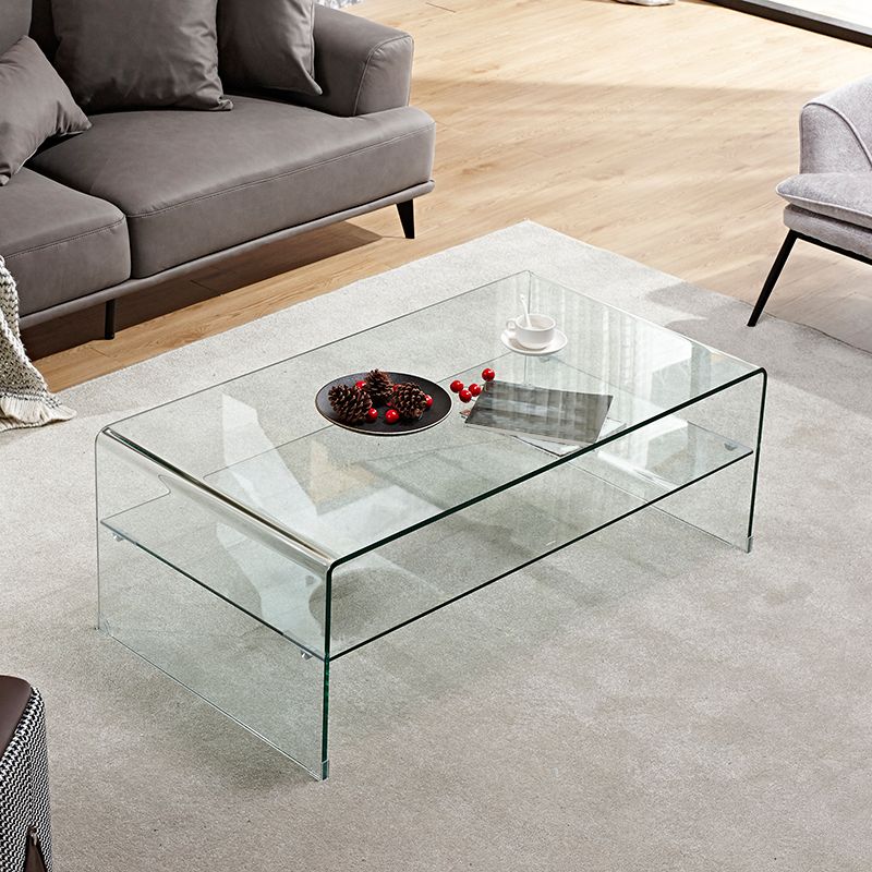Sled Single Coffee Table Glass Modern Black/White Rectangular Cocktail Table