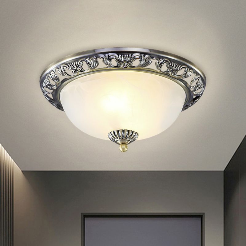Dome Cream Glass Flush Light Fixture Vintage 2-Bulb Bedroom Ceiling Flush Mount in Brass/Bronze/Copper, 12.5"/15" Width