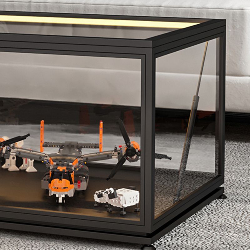 Glass Top Coffee Cocktail Table Block/4 Legs Contemporary Trunk Storage