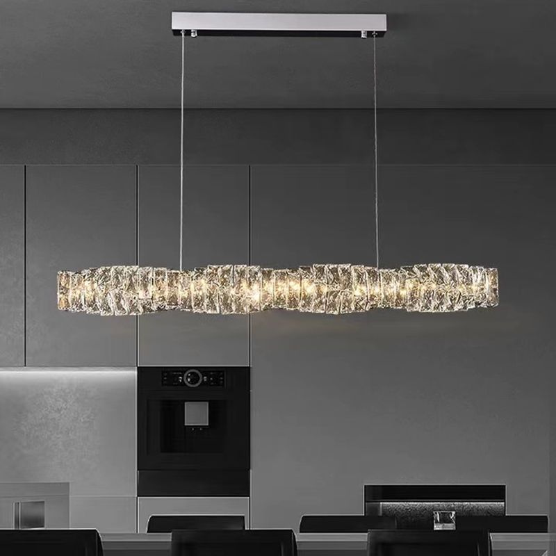 Linear Shape Crystal Island Pendants Modern Style 1 Light Island Pendant Lights in Silver