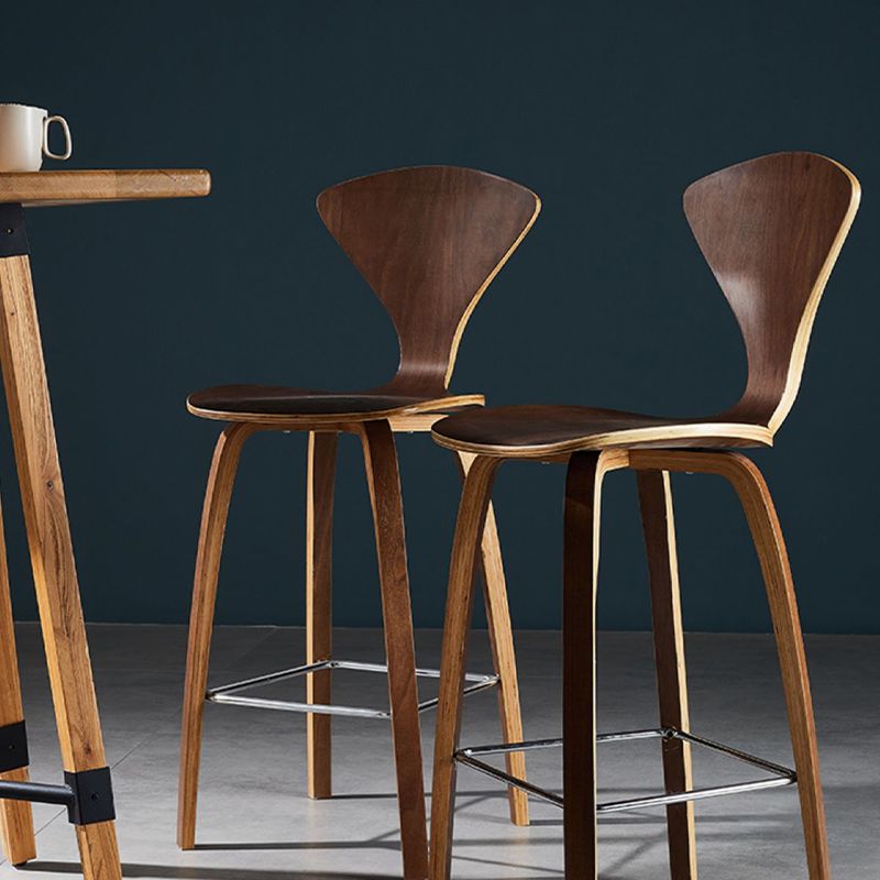 Contemporary Solid Wood Backrest Counter High Stool with 4 Legs