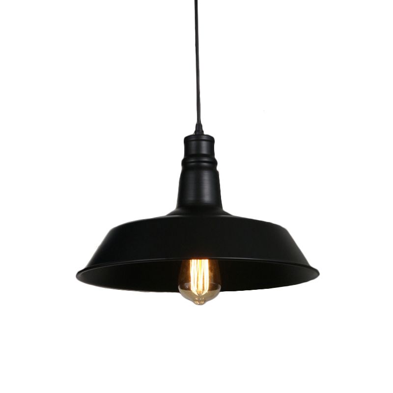 1-Light Bowl/Cage/Barn Pendant Lamp Industrial-Style Black Iron Suspension Lighting for Restaurant